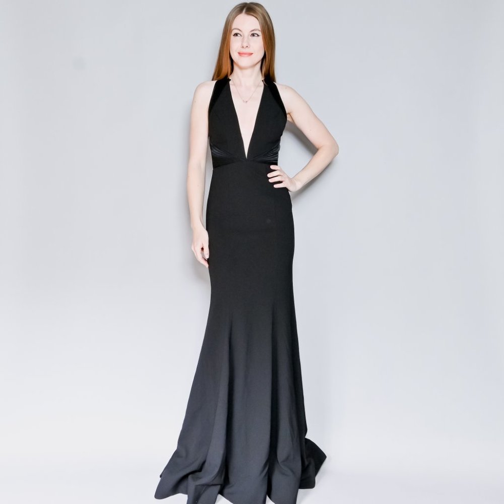 JOVANI Black Plunge V-Neck Mermaid Gown - Picture 7 of 7